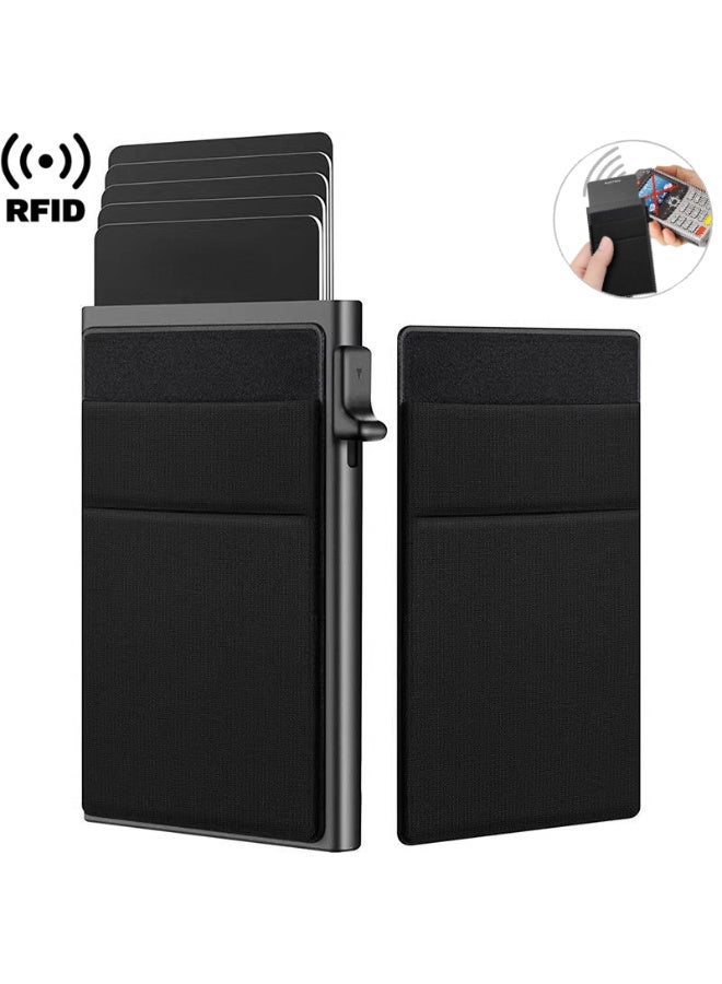 Chabeia Credit Card Holder - Slim Wallet for Men with Money Pocket, Pop Up Wallets RFID Blocking Minimalist Card Case Holds 5 Cards and Notes (Matt Black) - Image 1